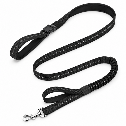 Reflective Dual-Handle Elastic Pet Leash