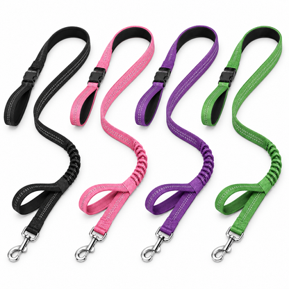 Reflective Dual-Handle Elastic Pet Leash